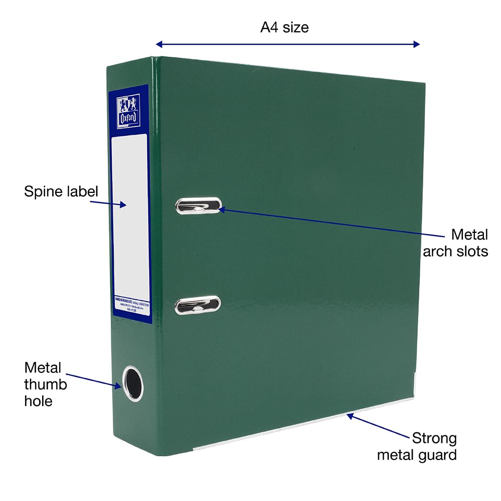 Oxford Premium A4 Lever Arch File - Heavy Duty Filing | 70mm Spine | Green