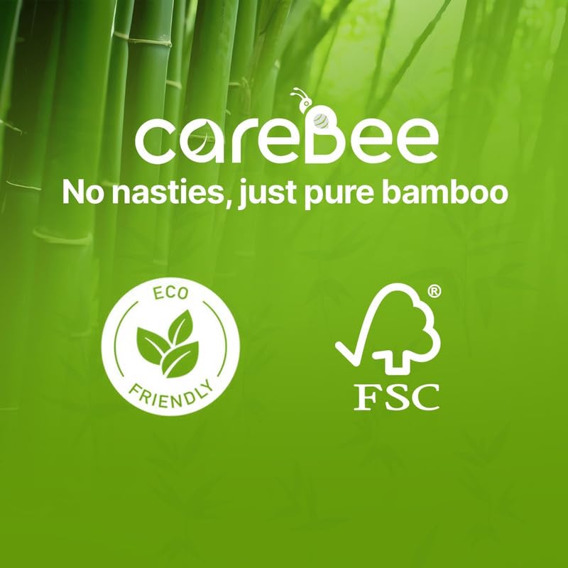 CareBee Bamboo Toilet Rolls - Unscented 3-Ply | 6 Rolls, 1200 Sheets Total 7