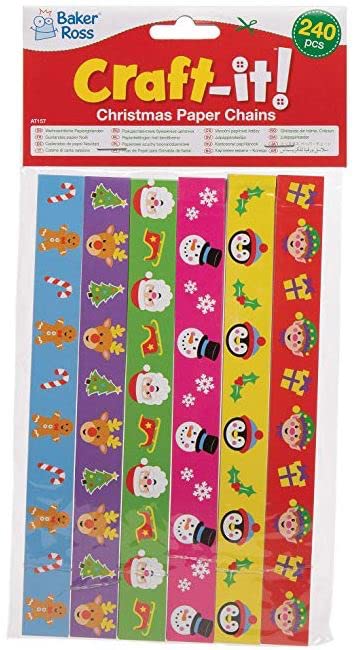 Baker Ross Christmas Paper Chains - Pack of 240 Strips | Assorted Colours | Pre-gummed