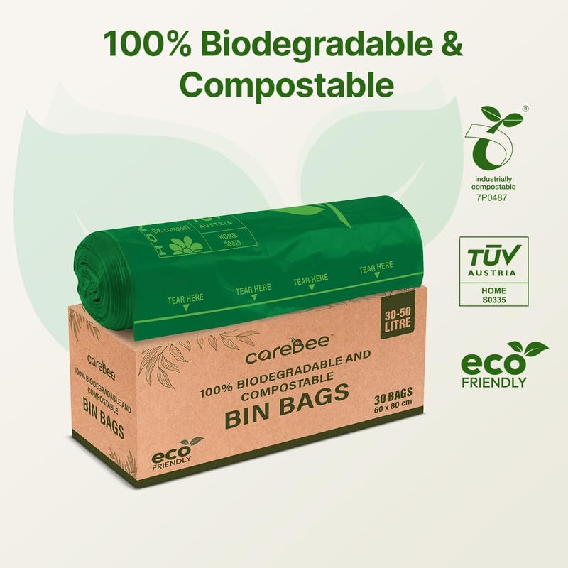 CareBee 50L Biodegradable Kitchen Bin Bags - 100% Compostable, Tear Resistant (30 Bags) 3