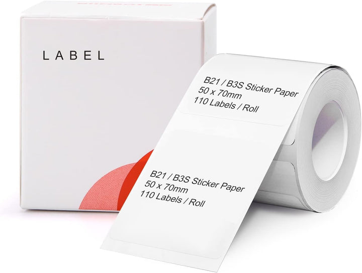 NIIMBOT B21/B3S Label Maker Tape - 1.97" x 2.76" (50x70mm) Waterproof Sticker Paper, 110 Labels per Roll, Strong Adhesive, Tearproof, Oil-Proof, Compatible with NIIMBOT B21 Printer