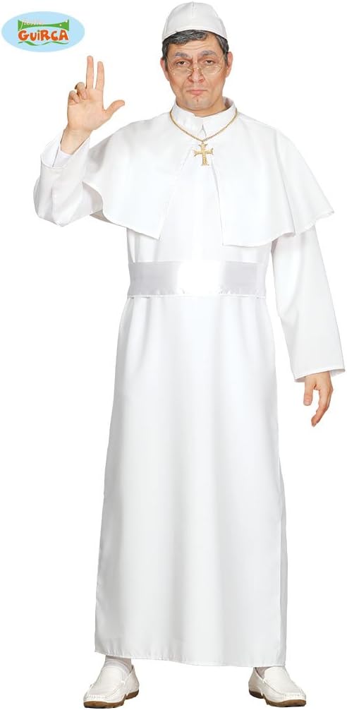 Guirca Papa Costume - Adult White Tunic with Half Cape, Belt and Crown Cap