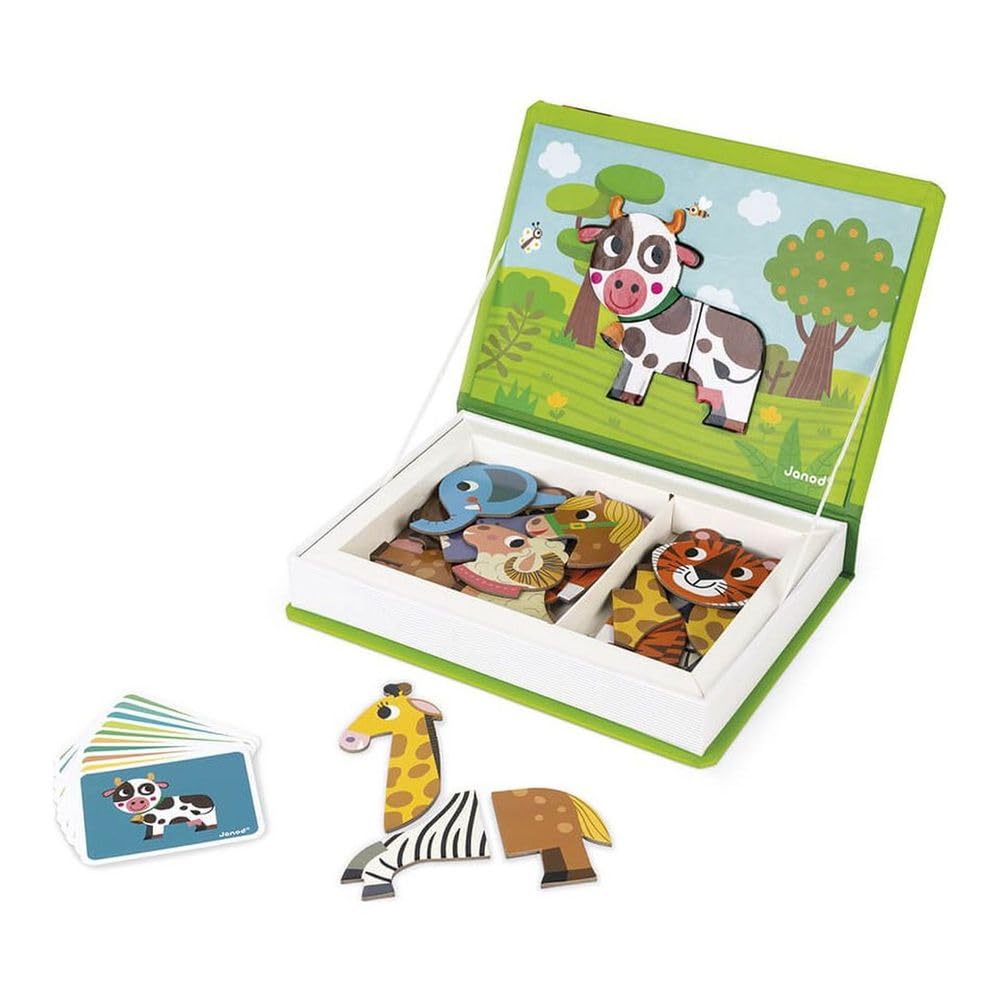Janod MagnetiBook Animals Educational Magnetic Game | Ages 3-8 | Includes 30 Magnets