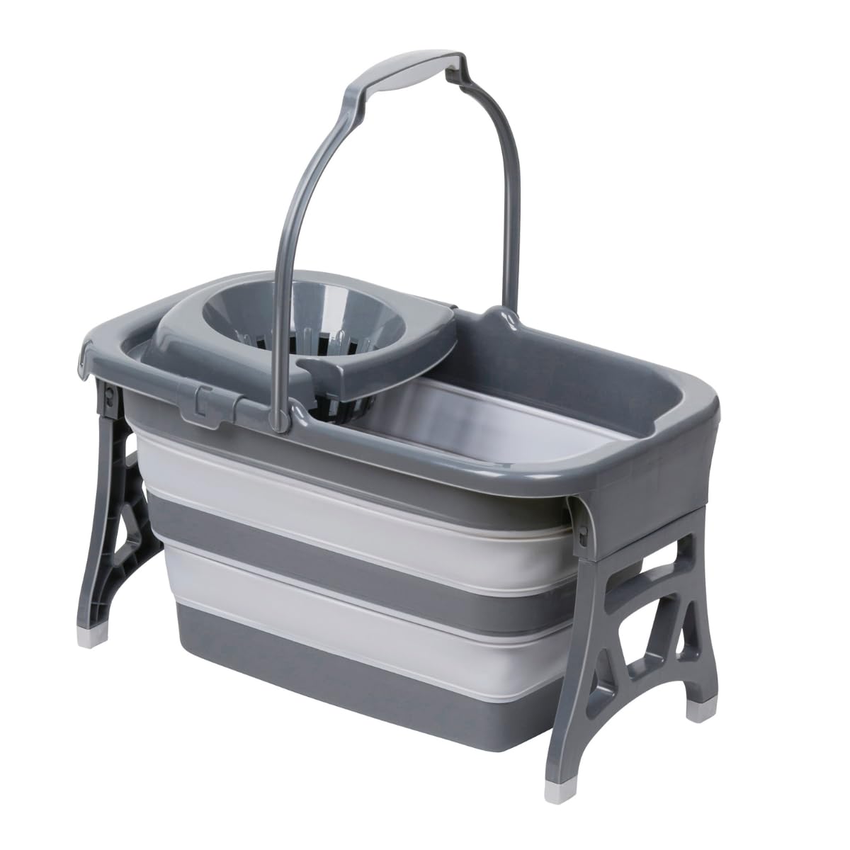 Dirt Devil Foldable Mop Bucket - 20 Litre Capacity with Integrated Wringer | Grey White 1