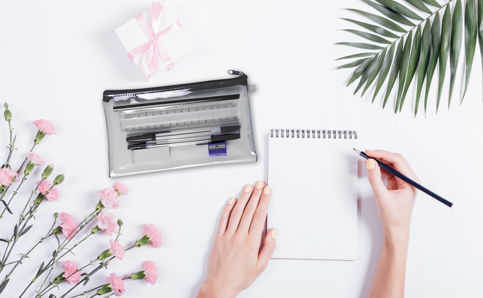 1ABOVE Clear Pencil Case Set with Stationery | 20 x 10 cm | Plastic