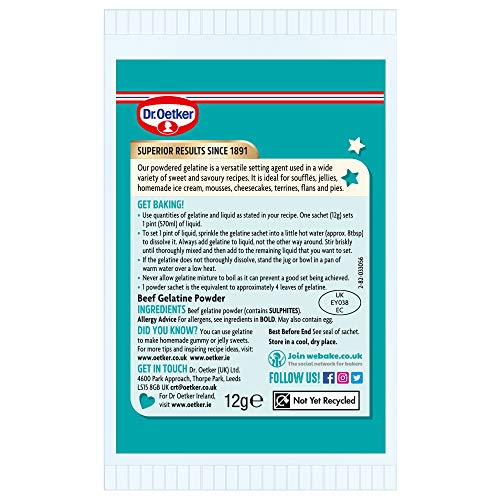 Dr. Oetker Gelatine Sachets, 3 x 12g - Powdered Beef Gelatine Setting Agent 8