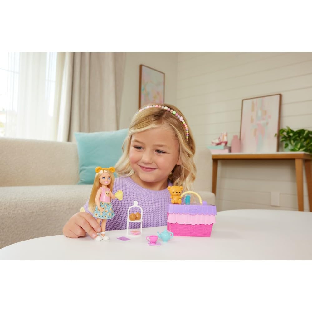 Barbie Club Chelsea Pop-Up Tea Party Playset with Blonde Doll & 12 Accessories | Ages 3+ 2