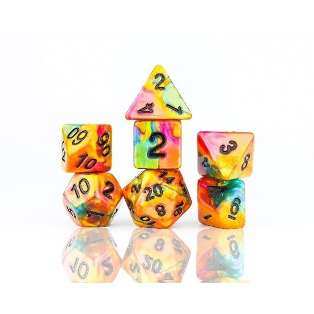 Sirius Dice Rainbow Gold Dice Set - 7-Pieces Polyhedral Dice | Resin Material | Multicolor
