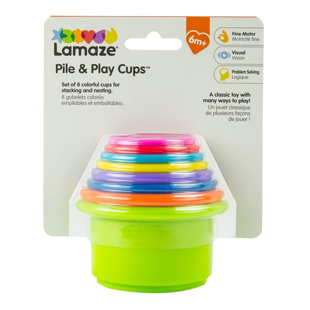 Lamaze Pile and Play Stacking Cups - 8-Piece Colorful Nesting Toy Set with Numbers for Counting