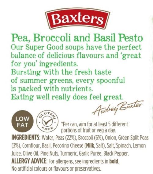 Baxters Super Good Pea, Broccoli and Basil Pesto Soup - 400g Can 3