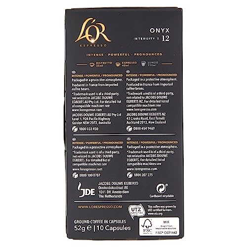 L'OR Espresso Onyx Coffee Pods x10 - Intensity 12 (Pack of 10, 100 Capsules)