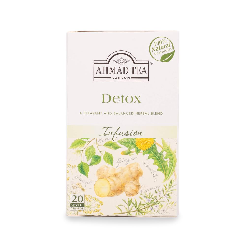 Ahmad Tea Detox Herbal Infusion - 20 Teabags, 100g | Ginger, Dandelion, Peppermint