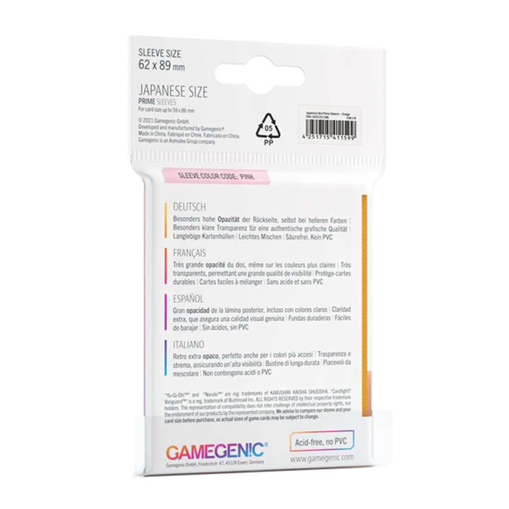Gamegenic Prime Japanese Sized Sleeves - Orange | 60 Count | 100 Micron Thickness