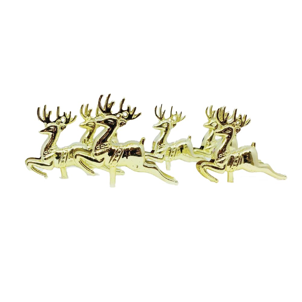 Anniversary House 6pc Reindeer Plastic Cake Topper Picks Gold | Traditional Christmas Decoration | Reusable