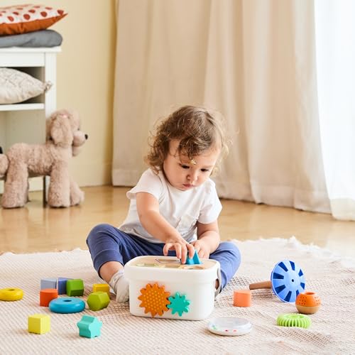 Amazon Basics Shape Sorter and Rainbow Stacker Classic Baby Toy Set | Wood and Plastic Construction | Multicolor 7
