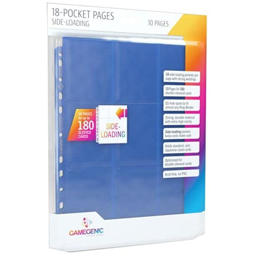 Gamegenic Card Storage Pages - 18 Pockets, Side-Loading, Blue | Fits Standard & Japanese Cards