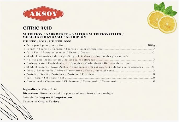 AKSOY Food Grade Citric Acid Descaler - Non-GMO, Anhydrous Granule, Lemon Scent | 385g 3