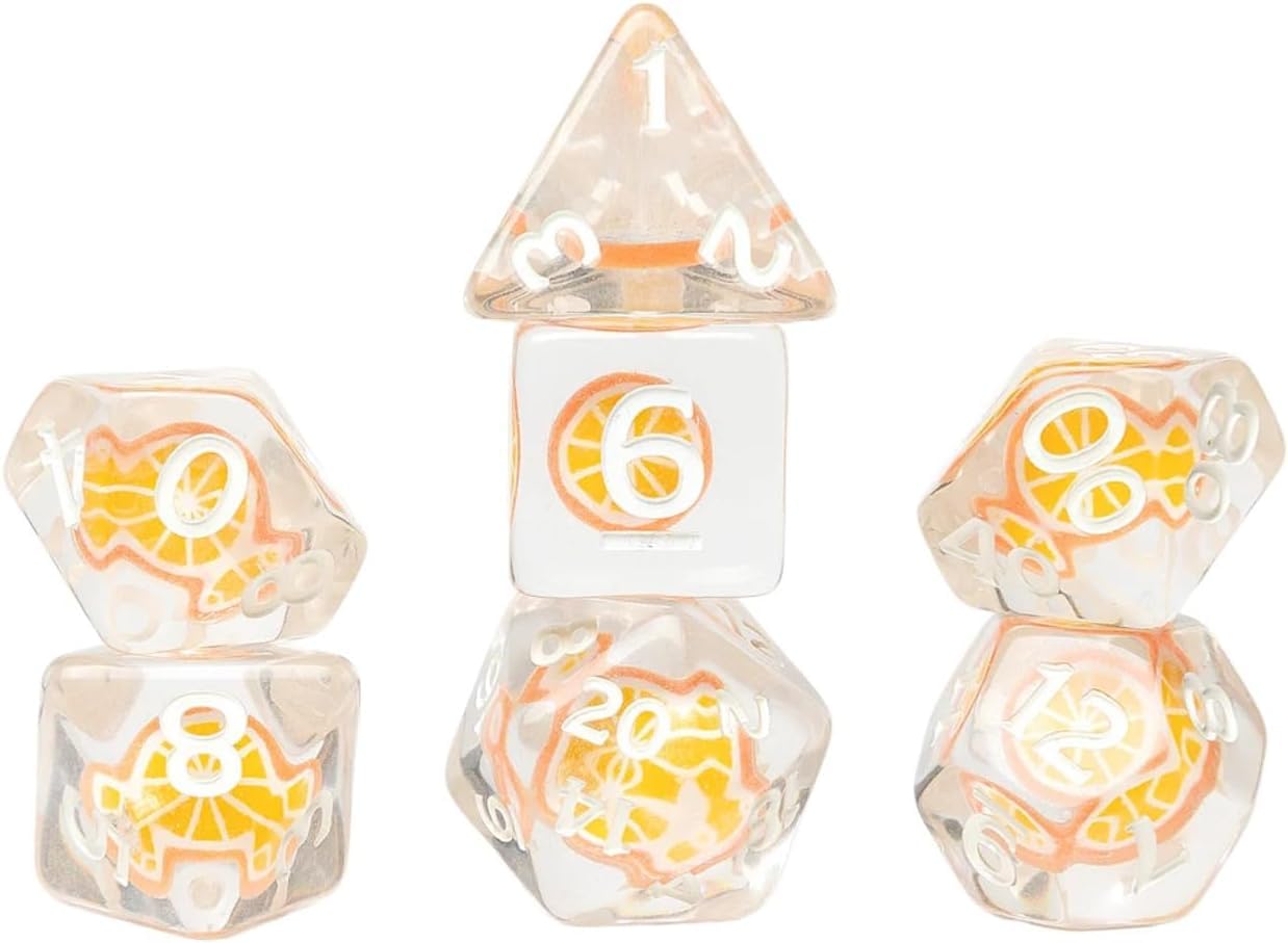 Sirius Dice Fruit Slice Dice Set - 7-Piece Plastic Set | Orange Color | Adult Target Audience
