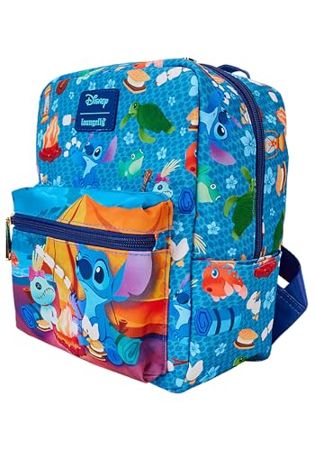 Loungefly Disney Stitch Camping Cuties AOP Nylon Square Mini Backpack (Multicolor)