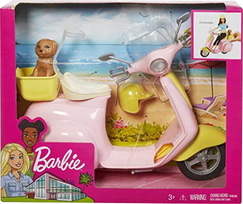 Barbie FRP56 Estate Mo-Ped Motorrad für Puppe, Pink Scooter, Fahrzeug