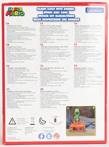Lexibook Super Mario Yoshi Sound Effects Alarm Clock with Backlit Display & Snooze 12