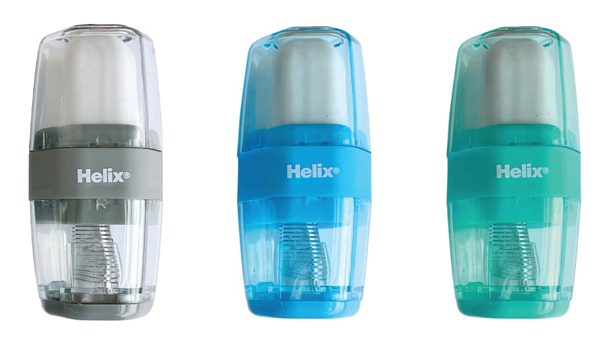 Helix Duo Pencil Sharpener and Eraser - Single Hole Sharpener with Protective Cover | PVC Free 1