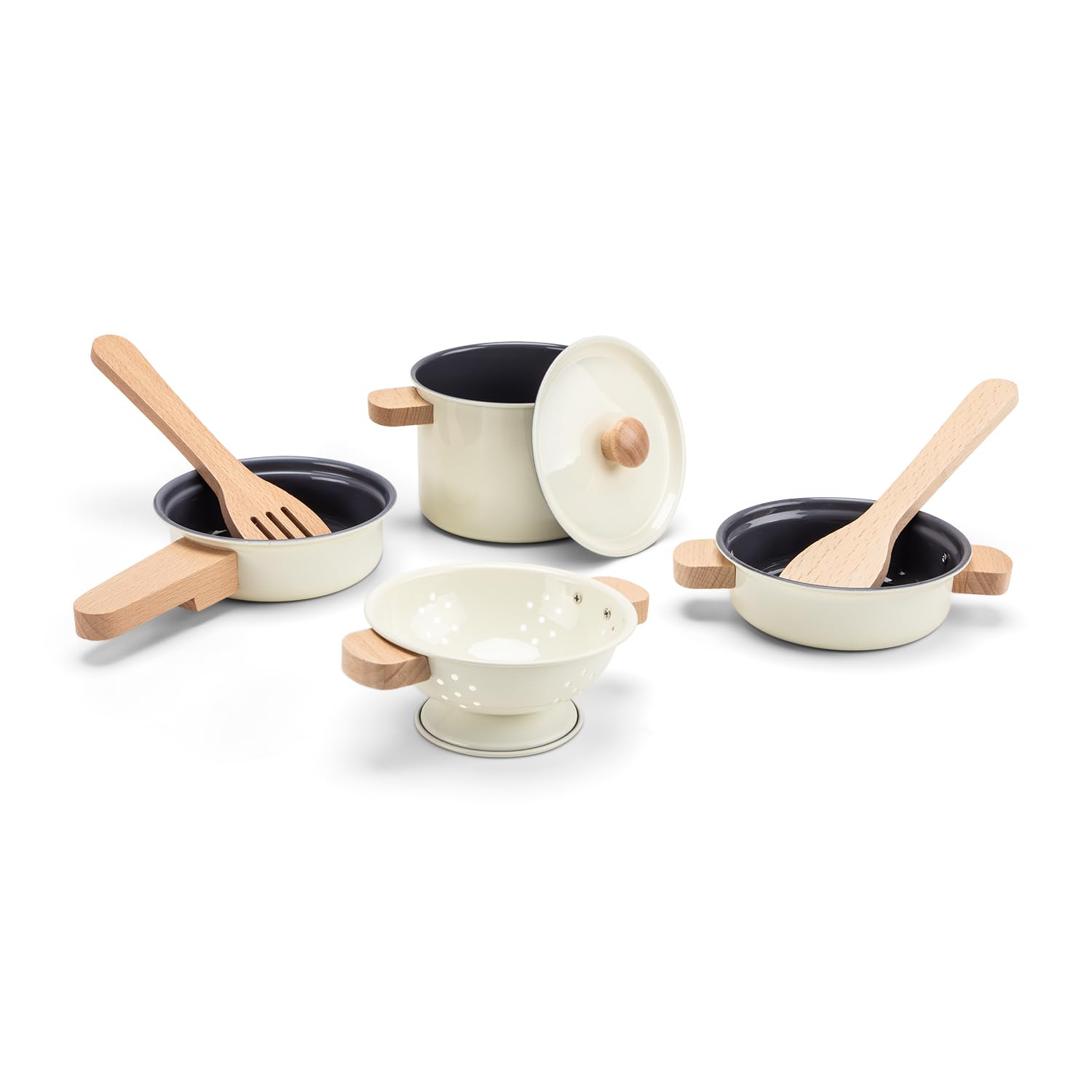 Woet Metal Pot & Pan Set - 7-Piece Off-White Toy Kitchen Playset for Toddlers 24 Months+ 8