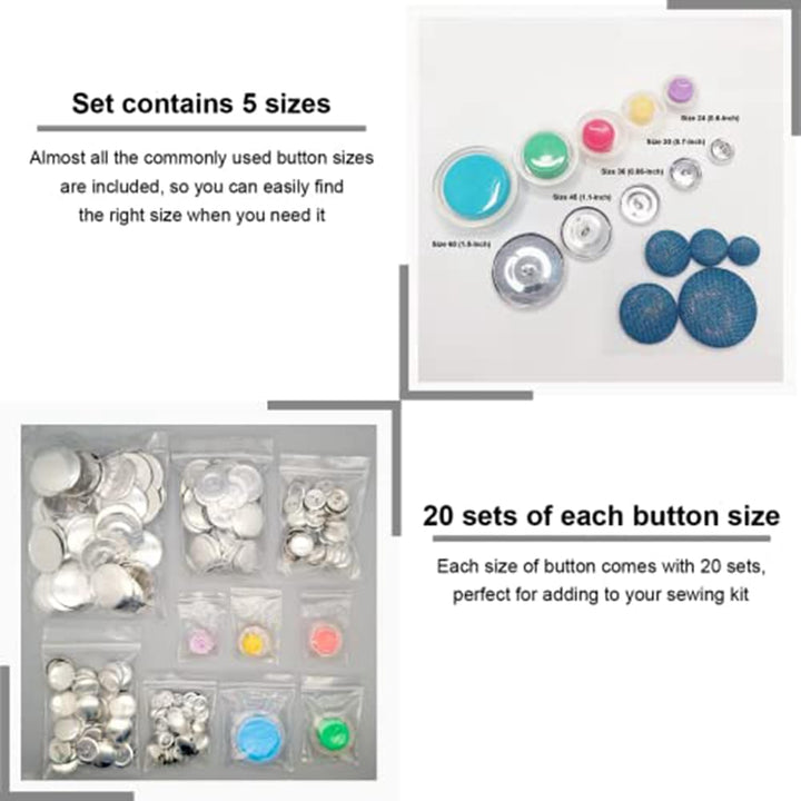 Plawee Cover Button Kit with 5 Sizes and Tools - DIY Sewing Craft Set