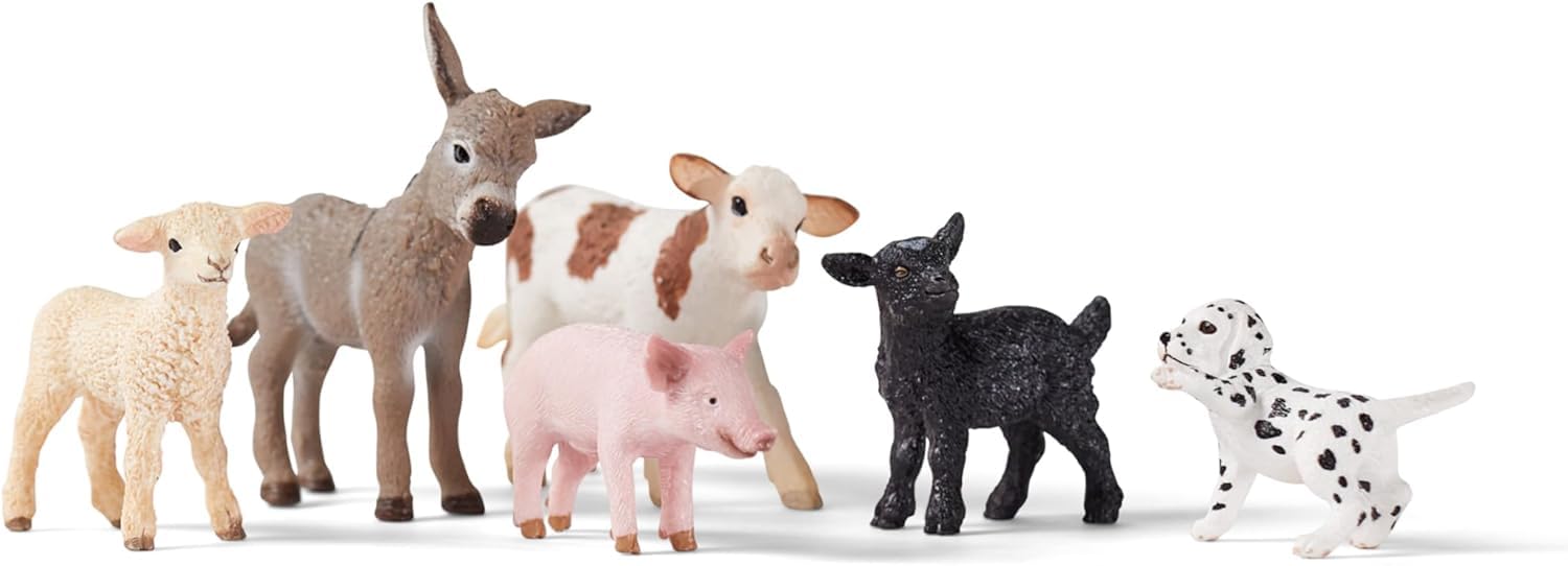 SCHLEICH Farm World - 6-Piece Baby Farm Animal Playset with Puppy, Lamb, Goat, Pig, Donkey Foal & Calf