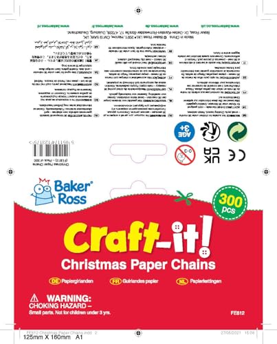 Baker Ross Christmas Paper Chains - 300-Piece Craft Kit in Red, Green, White 7