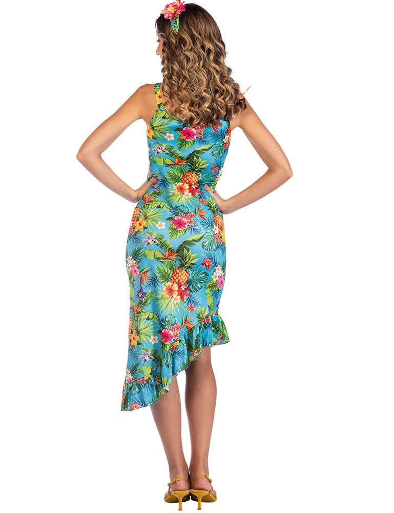 amscan Women's Hawaiian Costume - Floral Print Dress, Headband & Lei | Blue | Size 16-18 5