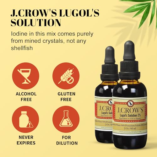 J.Crow's Lugol's Solution of Iodine, 2 Ounce - Premium Iodine Supplement for Health & Water Purification