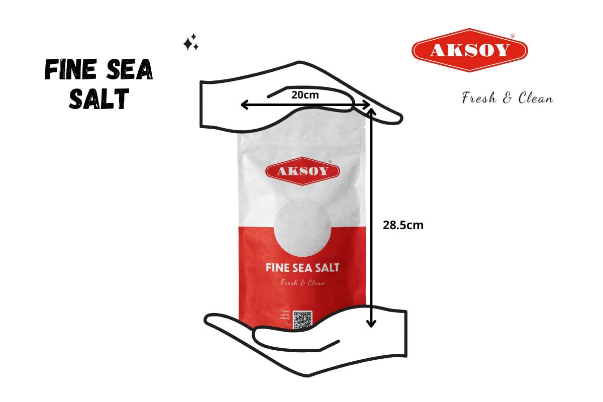AKSOY Fine Sea Salt - 1KG Pack, Fine Grain, Natural & Unrefined 7