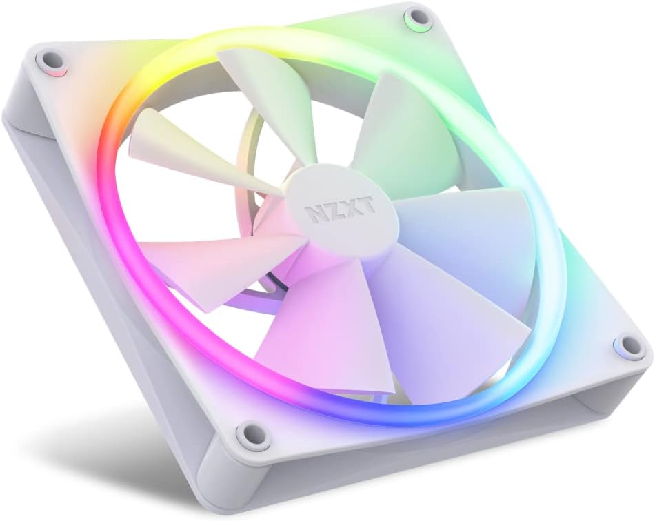 NZXT F140 RGB Fans - RF-R14DF-W1 - 140mm White RGB PC Cooling Fan with Customizable Lighting, Quiet Operation, and CAM-Powered Control