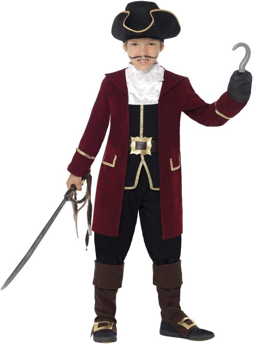 Smiffys Deluxe Pirate Captain Costume - Jacket, Mock Waistcoat, Trousers, Neck Scarf & Hat, Ages 4-6