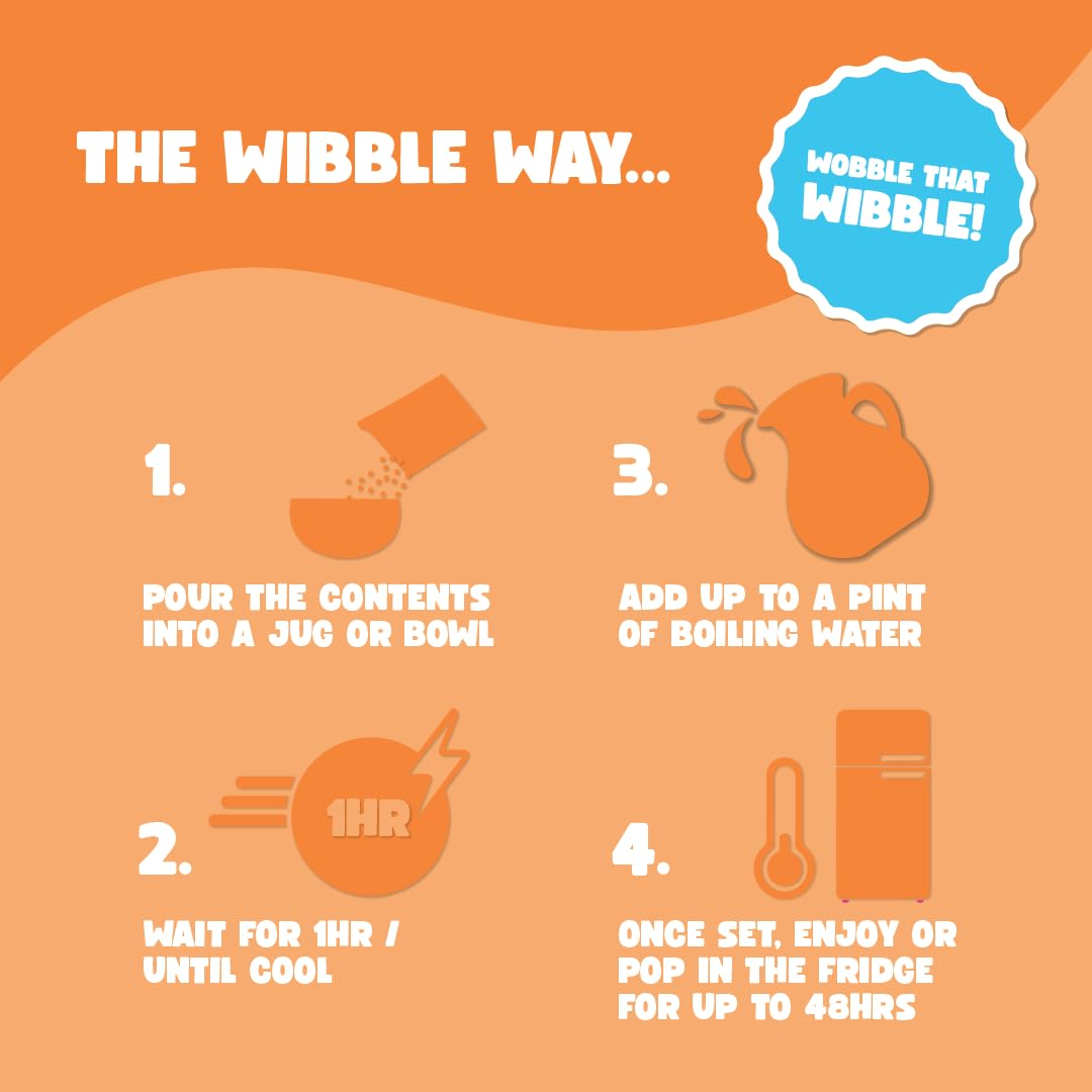 Wibble Orange Jelly Crystals, Plant-Based, Low Sugar, Quick-Set Vegan Jelly Powder, 12 Pack (6 Multipacks), 20 Calories per Serving