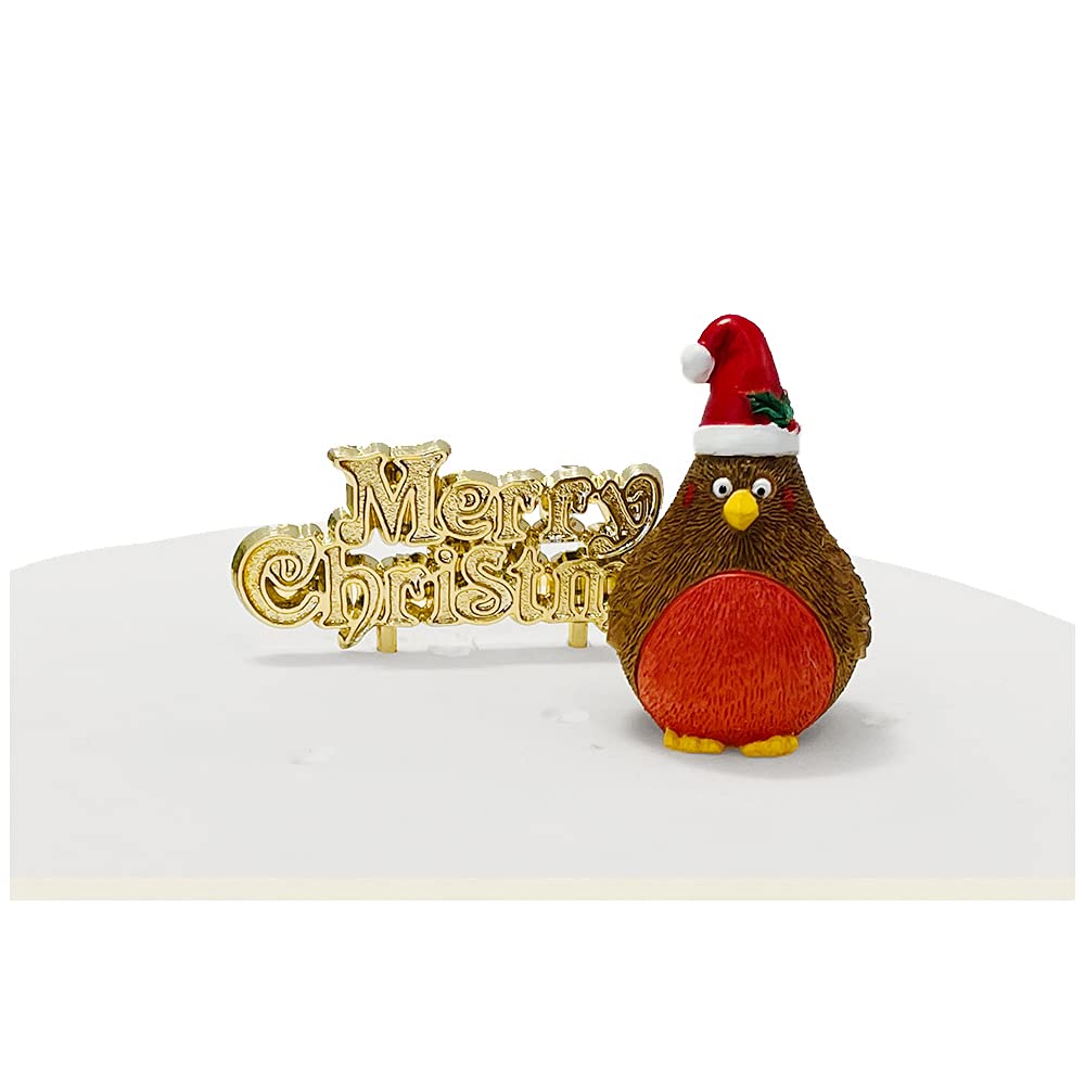 Anniversary House - Plump Christmas Robin Resin Cake Topper & Merry Christmas Motto Set