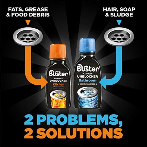 Buster Kitchen Plughole Unblocker 150g, Pack of 2 - Fast-Acting Drain Cleaner for Sinks & Pipes