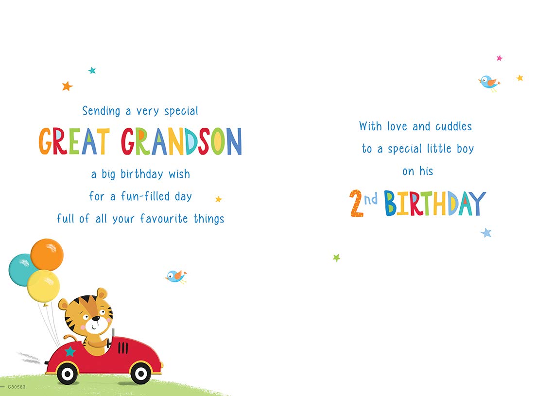 Piccadilly Greetings Juvenile Birthday Card for Great Grandson | Age 2 | 9 x 6 inches