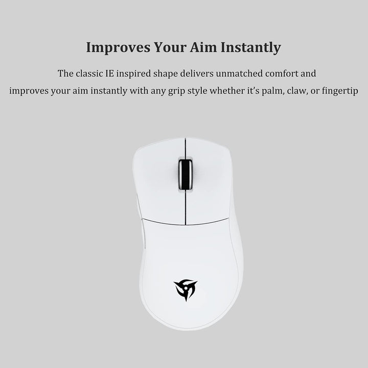 Ninjutso Origin One X Wireless Gaming Mouse - Ultra-Lightweight 65g, High-Precision Sensor, Ergonomic Design, White (Model NM002)