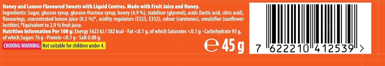 HALLS Soothers Honey & Lemon Flavoured Lozenges - Soothing Liquid Centre | 45 g Pack