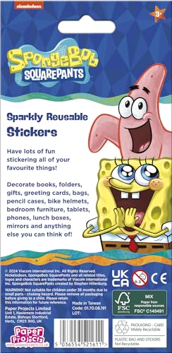 Paper Projects SpongeBob SquarePants Sparkly Reusable Foil Stickers | Multi Coloured