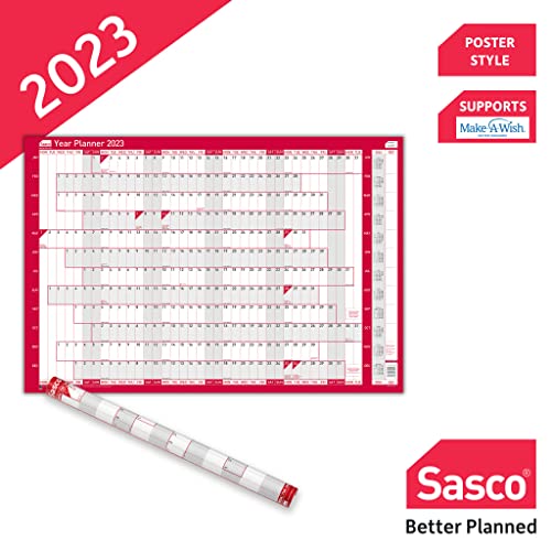 Sasco 2023 Compact Year Wall Planner Landscape with Wet Wipe Pen & Sticker Pack