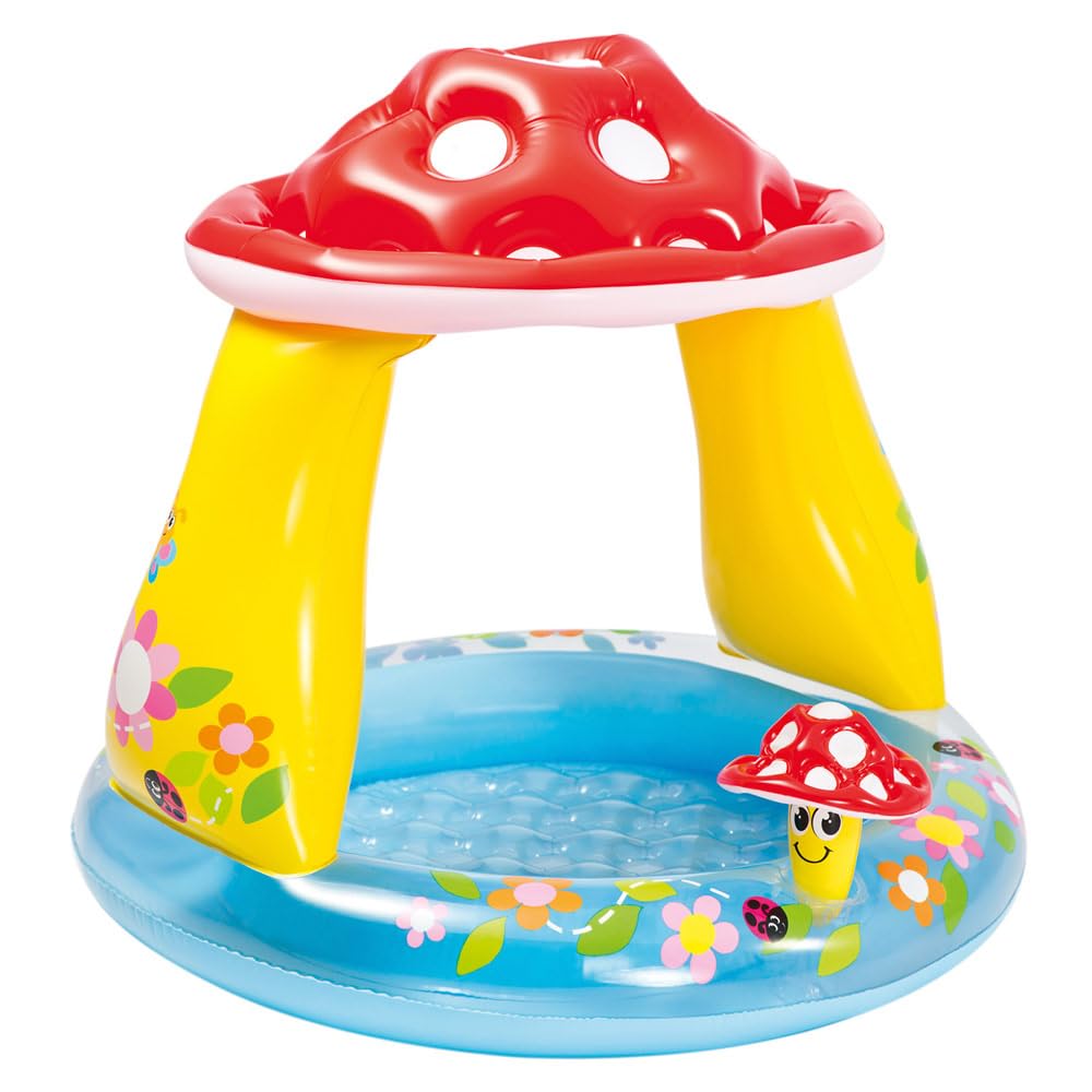 Intex Mushroom Baby Pool - Sunshade Design | 102 x 89cm Inflated | 45L Capacity | Ages 1-3