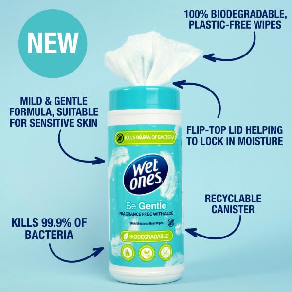 Wet Ones Be Gentle Antibacterial Moist Wipes | 200 Count Canister | Plastic-Free & Biodegradable 3