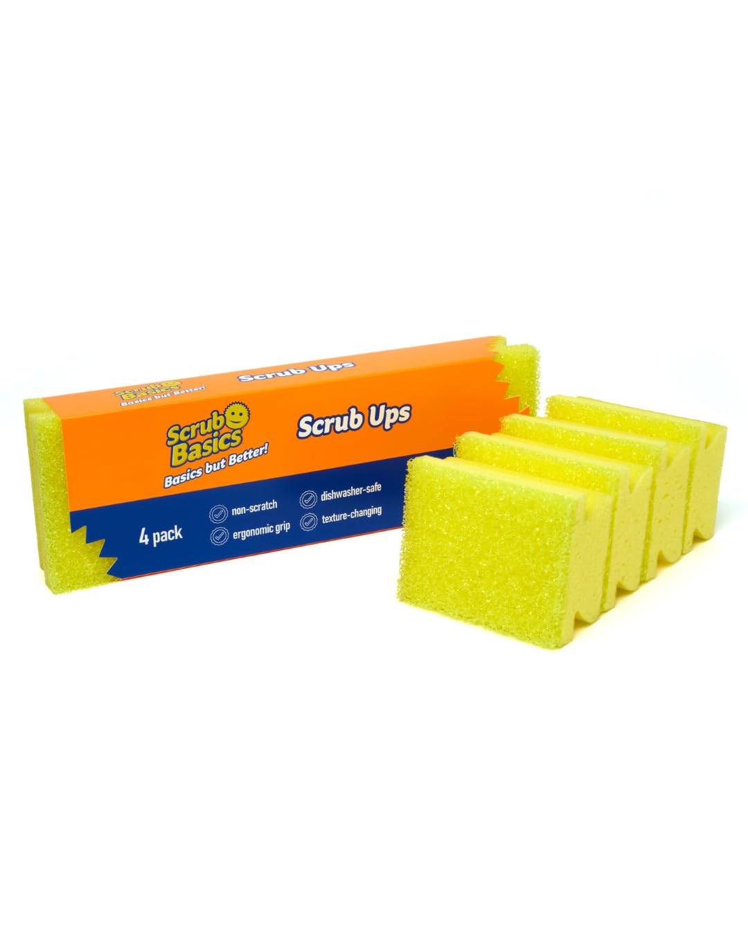 Scrub Daddy Scrub Basics Scrub Ups Non-Scratch Sponge Scourers, 4 Pack, Yellow 1