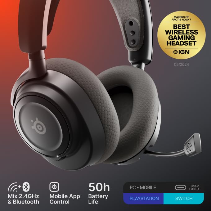 SteelSeries Arctis Nova 7 Wireless Gen 2 - 2.4GHz + Bluetooth Gaming Headset for PC, PS5, Xbox, Switch