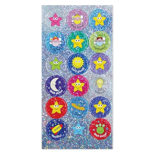 SuperStickers Sparkly Mixed Praise Stickers - 108 Pack, 28mm | Stars, Aliens, Fairies Theme
