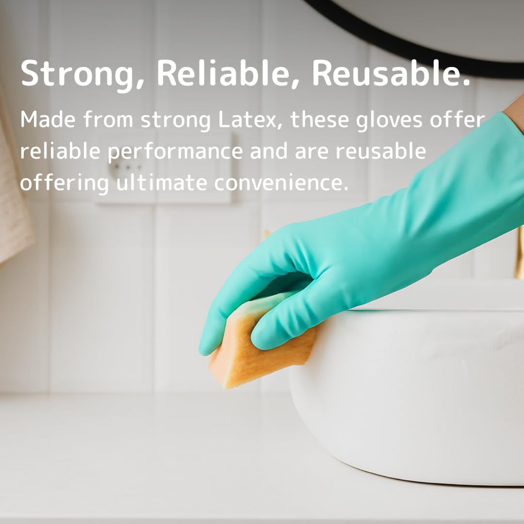 Essentialz Green Heavy Duty Latex Household Gloves - Size L, Reusable, CE CAT III Certified