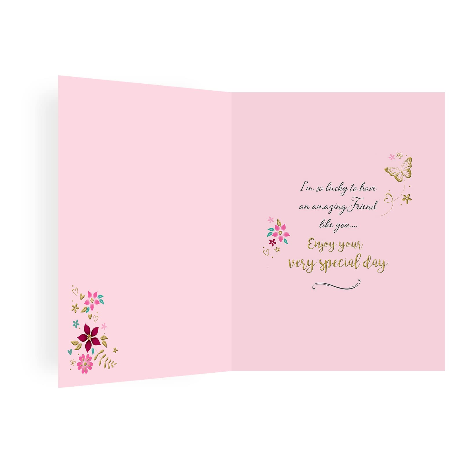 Piccadilly Greetings Birthday Card for Friend | 8 x 6 Inches | Pink Flowers Design
